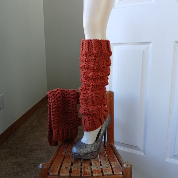 Pumpkin Spice Leg Warmers OSFM crochet warm thick chunky over knee dance premade - Picture 3 of 12